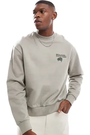 ASOS Sudadera gris de corte cuadrado extragrande con estampado vintage en el pecho de