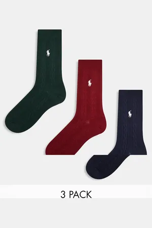 Ralph Lauren Pack de 3 pares de calcetines de color azul marino, verde y rojo con logo de -Beis neutro