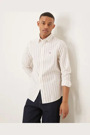 GANT Camisa Oxford blanca a rayas rojas de corte slim con logo de escudo de -Rojo
