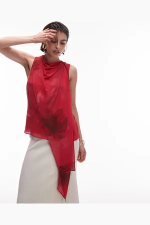 MANGO Top asimétrico con estampado floral difuminado de satén de