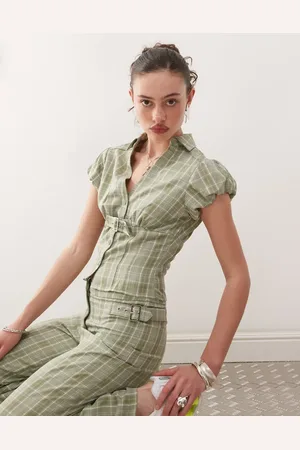 COLLUSION Blusa de sastre verde a cuadros de estilo años 2000 de (parte de un conjunto)