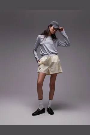 Tommy Hilfiger Pantalones cortos amarillo pastel a rayas de estilo bóxer de popelina de