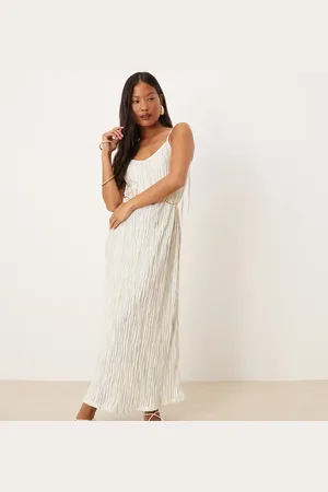 VILA Vestido lencero largo verde pálido plisado de tirantes con efecto tie dye de