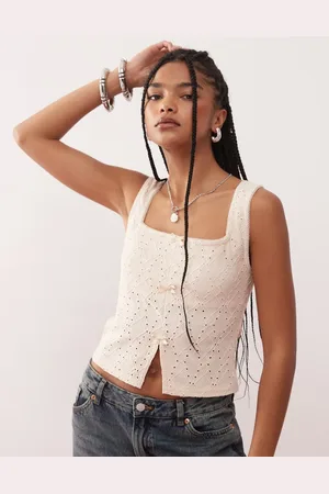 Reclaimed Camiseta color de tirantes con abertura delantera y diseño bordado de -Blanco
