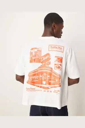 ASOS Camiseta blanca extragrande con estampado gráfico de restaurante de -Blanco