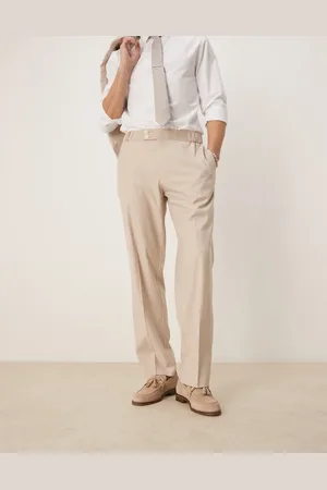 ASOS Pantalones de vestir color camel de pernera recta con cintura elástica de tejido efecto lino de
