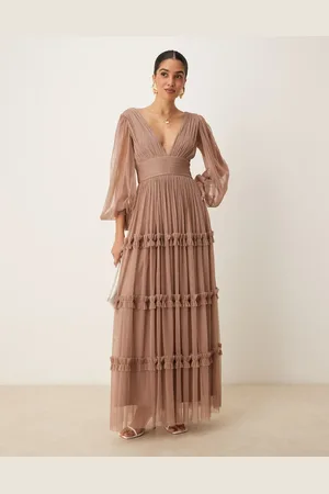 Lace & Beads Vestido largo claro de estilo boho con volantes de -Neutro