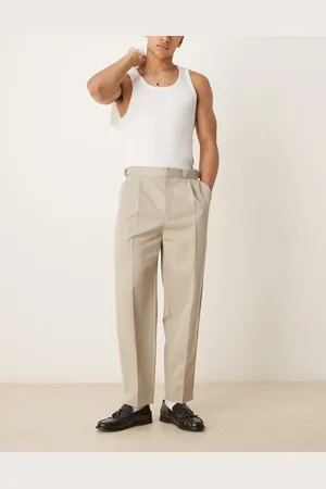 ASOS Pantalones de vestir color piedra de pernera ancha con reguladores en los laterales y pinzas de