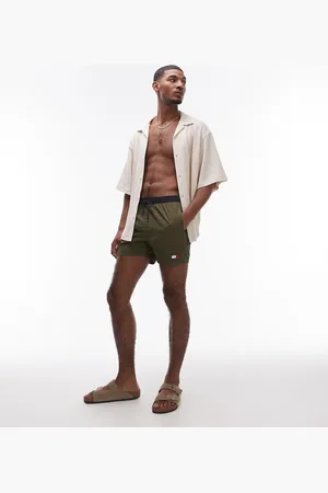 Tommy Hilfiger Shorts de baño verde caqui con cordón ajustable de