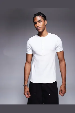ASOS Camiseta blanca ajustada con cuello panadero de canalé de