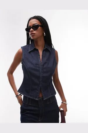 MANGO Top vaquero azul añil con cremallera de