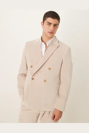 ASOS Chaqueta de traje color de corte slim y doble botonadura de terciopelo de algodón de -Neutro