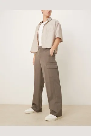 ASOS Pantalones de vestir caquis de pernera ancha con cinturilla elástica, bolsillos cargo y pinzas dobles de -Verde