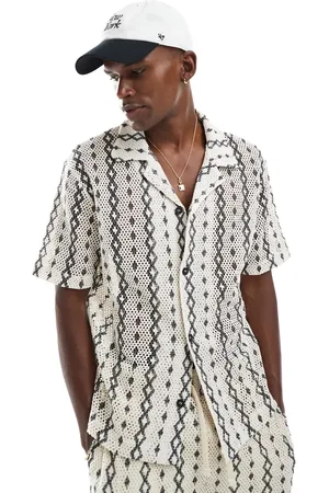 River Island Camisa color con diseño estampado y cuello de solapas de croché de (parte de un conjunto)-Blanco