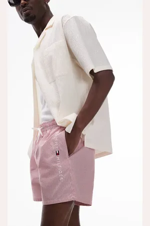 Tommy Hilfiger Shorts de baño a rayas rojas con logo en el lateral y cordón ajustable de -Rojo