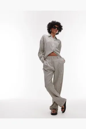 MANGO Pantalones a rayas monocromáticas de pernera recta con cinturilla elástica de (parte de un conjunto)