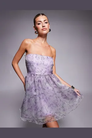 Lace & Beads Vestido muy corto lila lavanda de estilo babydoll de organza de -Morado