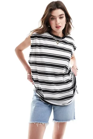 ASOS Camiseta a rayas monocromáticas extragrande sin mangas con sisas caídas de -Multicolor