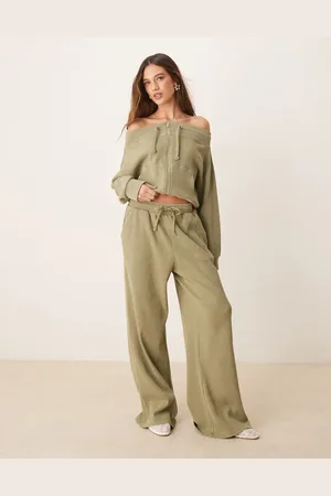 ASOS Joggers caquis con cinturilla paperbag de punto gofrado de (parte de un conjunto)-Rosa