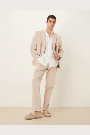 ASOS Pantalones de traje color de corte slim con pinzas delanteras de terciopelo de algodón de -Neutro