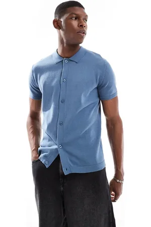 New Look Camisa azul abotonada de manga corta de punto de