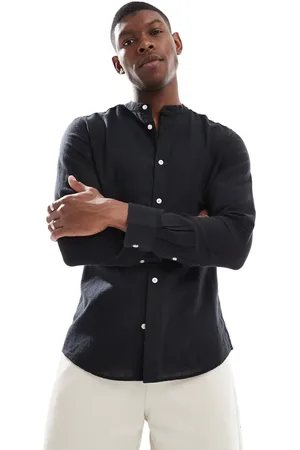 Only & Sons Camisa negra con cuello mao de mezcla de lino de -Verde
