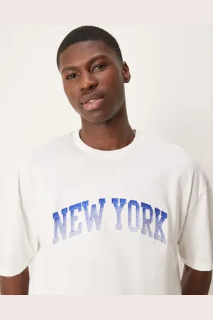 ASOS Camiseta blanca de corte cuadrado extragrande con bordado "New York" de -Blanco