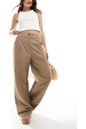 French Connection Pantalones tostados de pernera ancha de lino de -Neutro