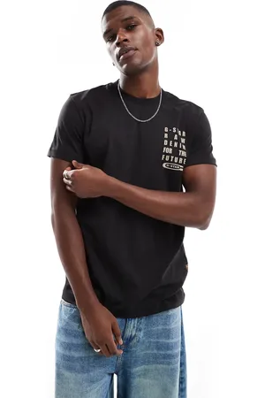 G-Star Camiseta negra con estampado de texto en el pecho de