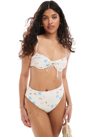 Pieces® Top de bikini con aros, estampado de conchas y detalle de lazada delantera de (parte de un conjunto)-Multicolor