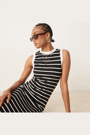 ASOS Vestido midi a rayas monocromáticas estilo años 90 con diseño reforzado de canalé de ASOS DESIGN Tall-Multicolor