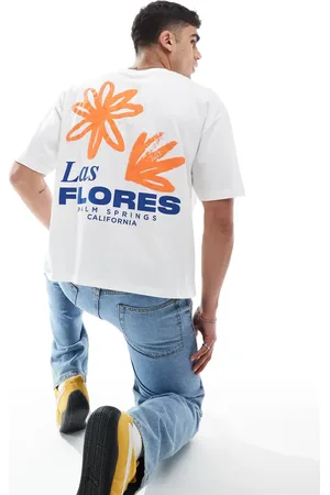 ASOS Camiseta blanca de corte cuadrado extragrande con estampado gráfico floral de