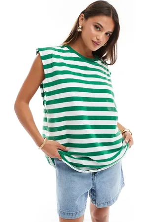 ASOS Camiseta a rayas verdes y blancas sin mangas extragrande con sisas caídas de -Multicolor