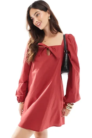 ASOS Vestido corto con lazada delantera de popelina de