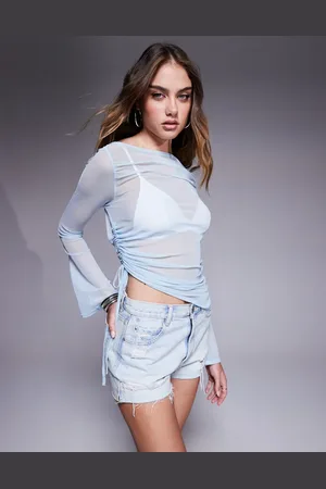 Missyempire Top con mangas acampanadas y lateral fruncido de malla de Missy Empire