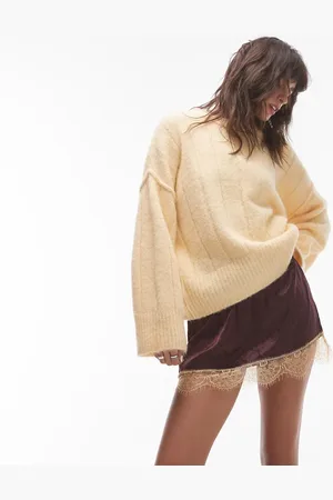 Topshop Jersey amarillo pastel extragrande con cuello redondo de punto mullido acanalado de