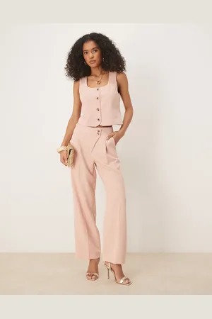 VILA Pantalones de sastre color de pernera ancha con pinzas delanteras de (parte de un conjunto)-Rosa