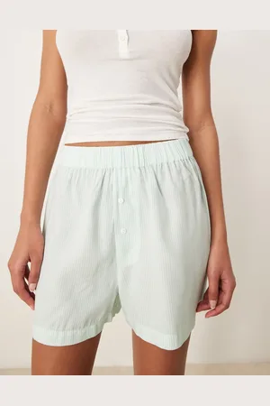 Luna Pantalones cortos verdes a rayas de estilo bóxer de