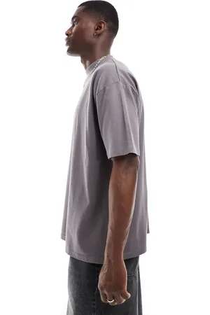 ASOS Camiseta gris carbón extragrande con cuello alto de tejido grueso de 240 g/m² de