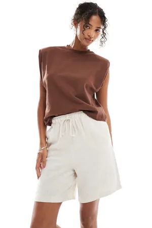 ONLY Pantalones cortos beis sin cierres de lino de -Neutro