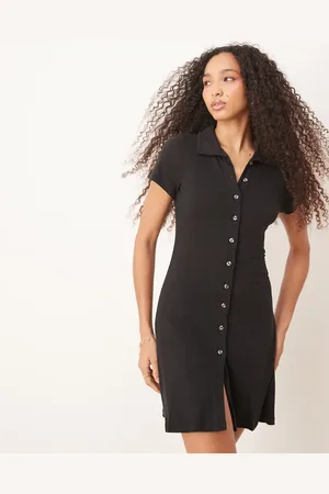 ASOS Vestido de tarde corto de corte recto con mangas de casquillo, solapas y botones delanteros de