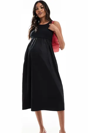 Mama;licious Vestido midi con top de punto liso y falda de popelina de Mamalicious