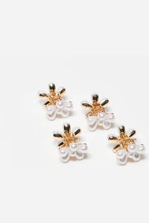 DesignB London Pinzas para el cabello pequeñas en forma de flor con perlas de