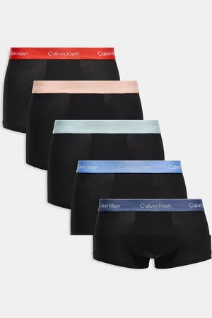 Calvin Klein Pack de 5 calzoncillos negros elásticos con cinturillas rojas y azules de algodón Icon Cotton Stretch de
