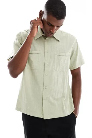 Only & Sons Camisa resort verde salvia de manga corta con cuello de solapas de
