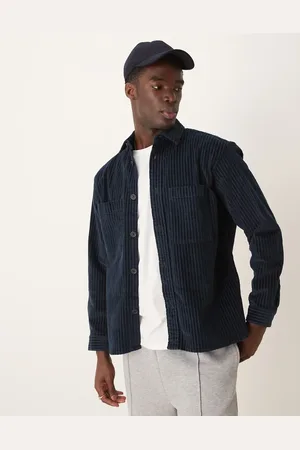 SELECTED Sobrecamisa azul marino con raya diplomática de pana de