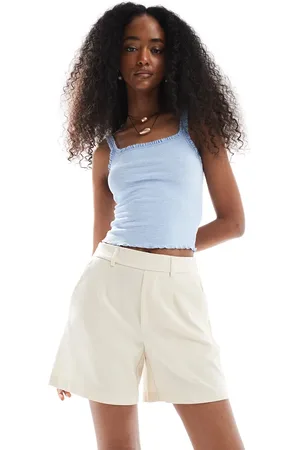 Object Pantalones cortos de sastre color crema con parte trasera elástica de -Blanco