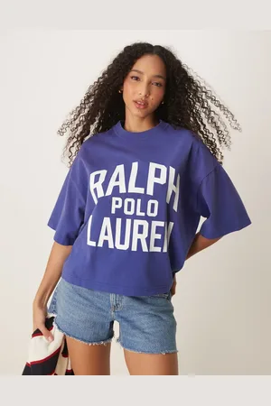 Ralph Lauren Camiseta azul de corte cuadrado con logo de