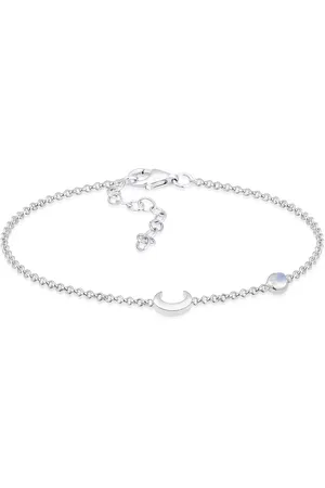 Elli Pulsera plateada con diseño de filigrana de luna, estrella y piedra de luna para mujer de plata de ley 925 chapada en oro de