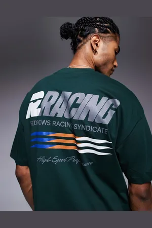 ASOS Camiseta verde oscuro extragrande con estampado gráfico deportivo en el pecho y la espalda de
